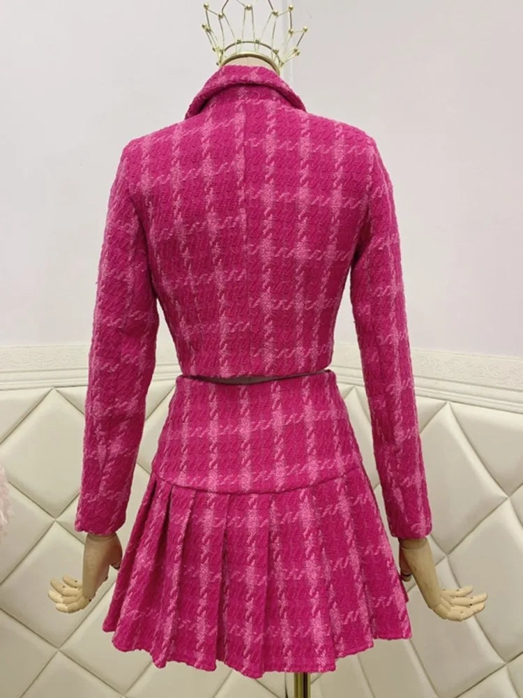 Aiertu Fall Small Fragrance Vintage Tweed Two Piece Set Women Crop Top Woolen Short Jacket Coat + Mini Skirts Sets Sweet 2 Piece Suits Aiertu