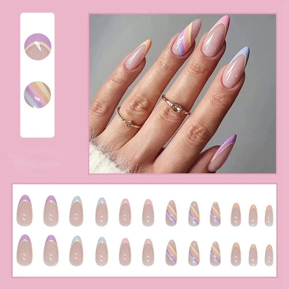 Aiertu 24pcs/Box Ballerina Nail Tip Purple with Design Manicure Patches Fresh Floral Almond False Nails Press on Med Nails Detachable Aiertu