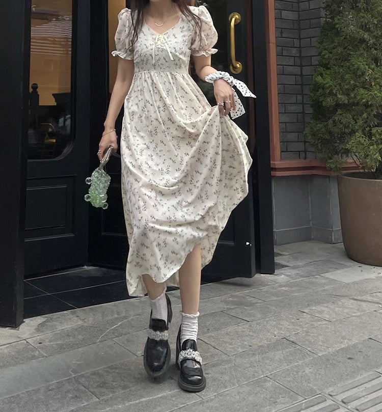Aiertu Chiffon Sweet Floral Short Dresses Women 2024 Summer Japanese Elegant Party Dress Female Casual Long One-piece Dress Gown Kawaii Aiertu