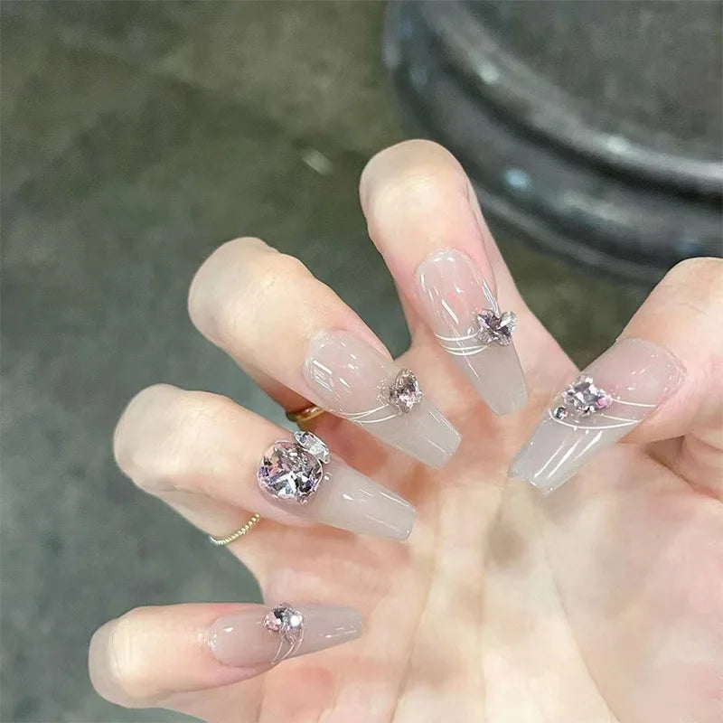 Aiertu 24Pcs Valentine Nails Press on Love Y2k Acrylic Nails Sparkle Butterfly French Cat Eye Almond Full Cover Stick on False Nail Tip Aiertu