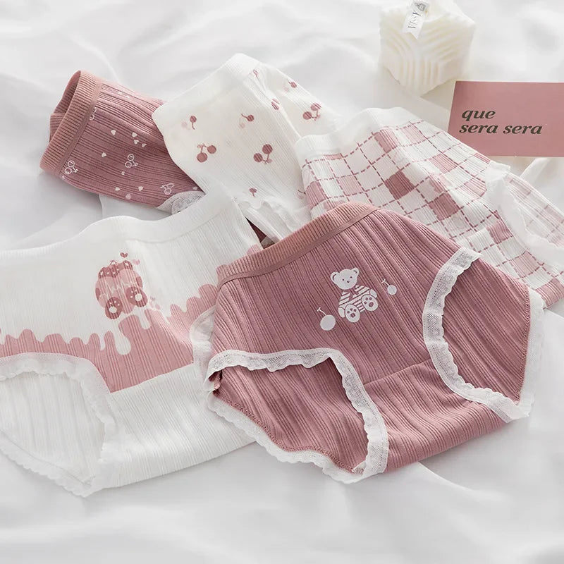 5Pcs/set Cotton Panties for Women Girl Briefs Underwear Plus Size Cute Soft Short Pantys Sexy Lingerie Female Ladies Underpants Aiertu