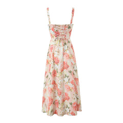 Aiertu 2024 Elegant Women Sexy Front Slit Floral Print Sling Midi Dress Lace Up Bandage Back Female Summer Dresses Holiday Robe Aiertu