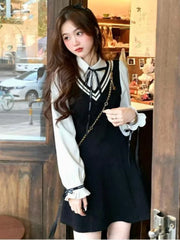Aiertu Coquette Preppy Style School Dress Polo Korean Fashion Kawaii Student Fake Two Pieces Mini Short Dresses Autumn Aiertu