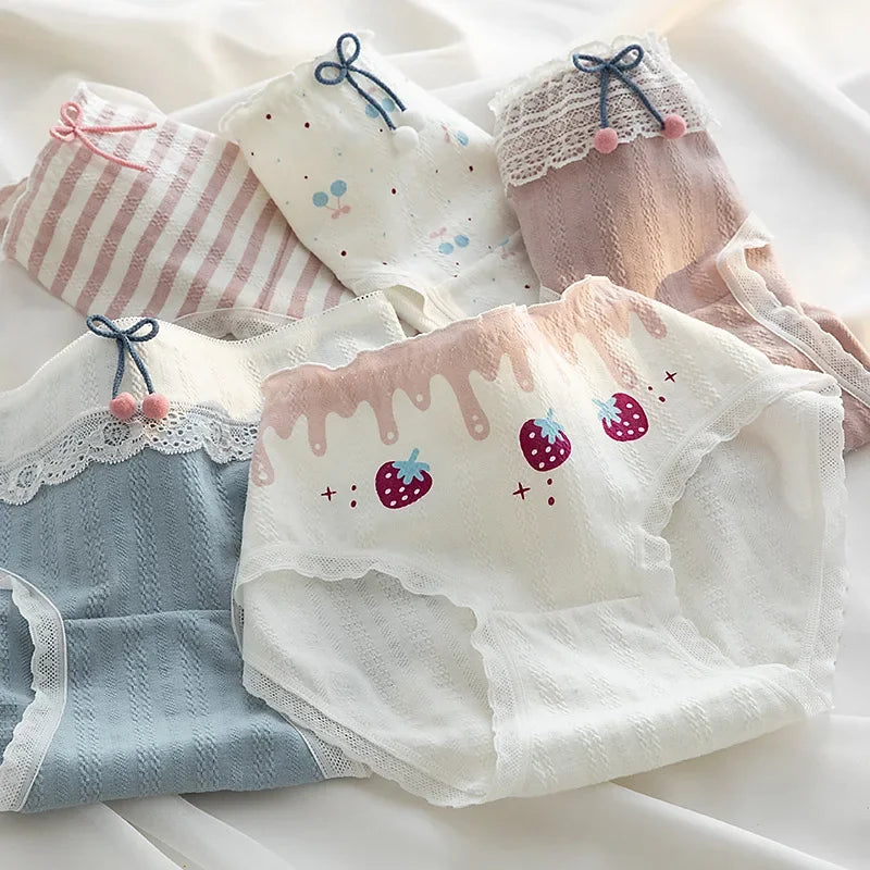5Pcs/set Cotton Panties for Women Girl Briefs Underwear Plus Size Cute Soft Short Pantys Sexy Lingerie Female Ladies Underpants Aiertu