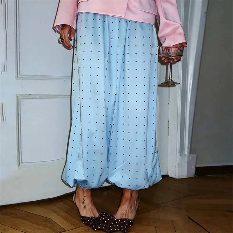AIERTU  -  White Polka Dot Wide Straight Pants Loose Fit Spring Summer Chic Commuter Office Casual For Women Elegant Day To Night Aiertu