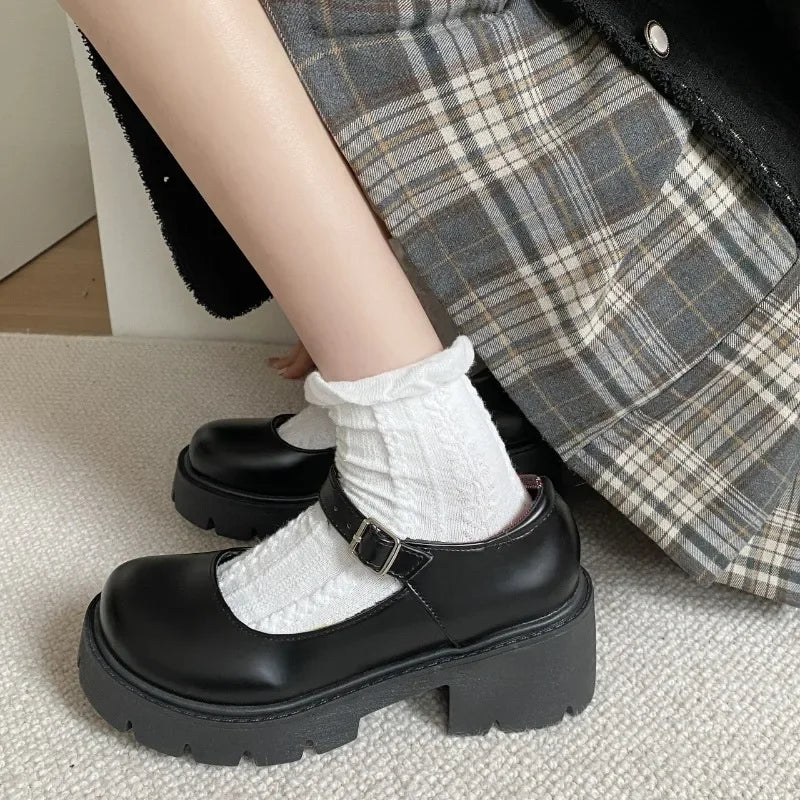 Aiertu Back  to school Spring/autumn Mid Heel Loafers Square Heel Round Toe 2024 High Quality Women's Shoes Buckle Strap Shallow Solid Fashion Pumps Aiertu