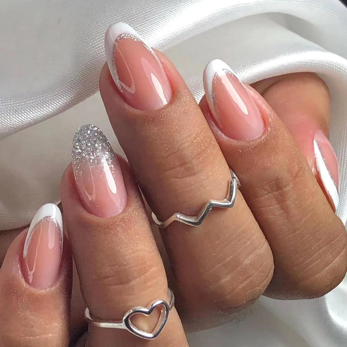 Aiertu Medium-length Acrylic Almond Fake Nails Art Cool Hottie Girl Wear False Nails Europe and USA Press on Nail Removable French Nail Aiertu