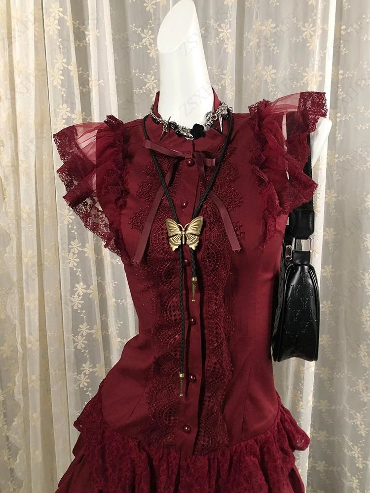 AIERTU  -  Gothic Sexy Lace Dresses Y2k Women Clothing Aesthetic Elegant Tiered Mini Dress Femme Evening Dresses Batwing Sleeve Slim Dress Aiertu