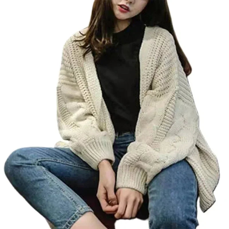 Oversized Knit Sweater Brown  Autumn Winter New Women Korean Fashion Sweet Long Sleeve Twisted Knitted Coat Sweater Cardigan Aiertu