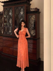 Aiertu - Classy A line V neckline Orange Chiffon Long Prom Dresses Birthday Outfits Evening Gown HOT1011 Aiertu