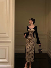 Aiertu - Sexy French A Line Square Neckline Velvet Black Prom Dresses Birthday Outfits Evening Gown HOT1050 Aiertu
