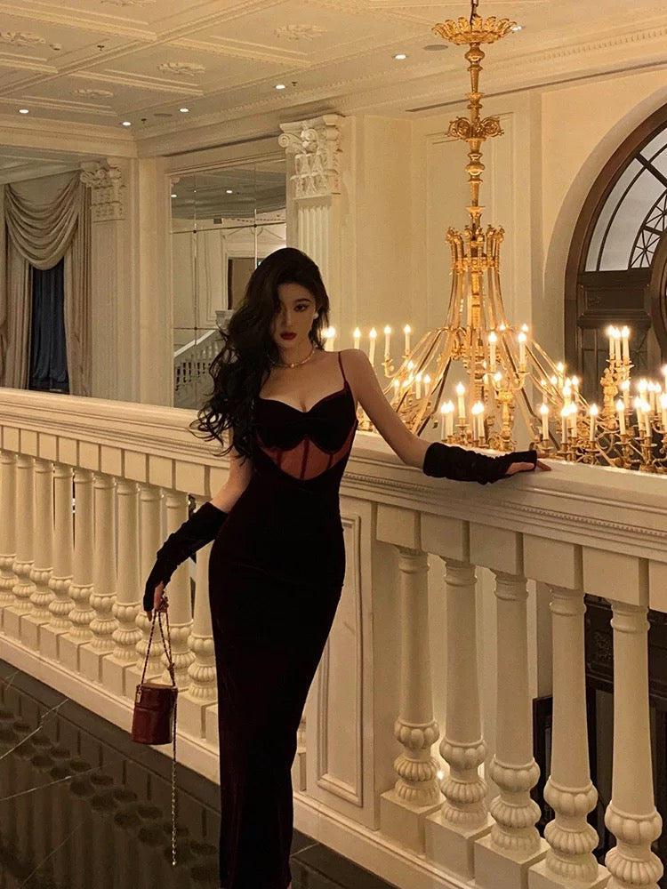 Aiertu - Gorgeous Mermaid Spaghetti Straps Date Night Dress Burgundy Velvet Long Prom Dresses Birthday Outfits HOT1088 Aiertu