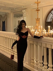 Aiertu - Gorgeous Mermaid Spaghetti Straps Date Night Dress Burgundy Velvet Long Prom Dresses Birthday Outfits HOT1088 Aiertu