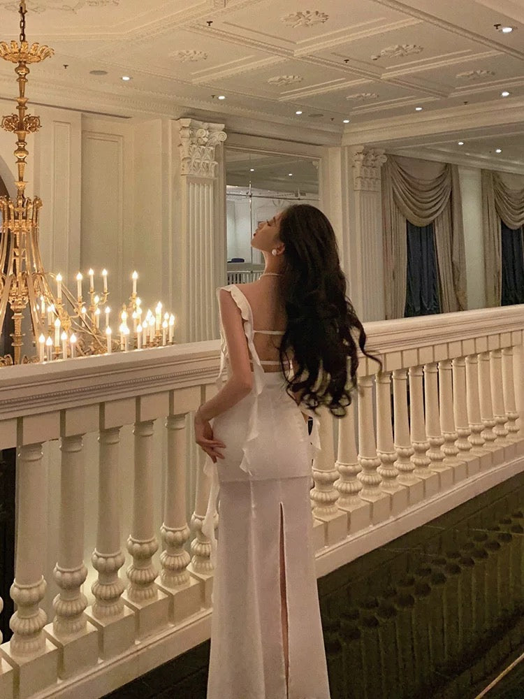 Aiertu - Gorgeous Mermaid Straps White Date Night Dress Lace Prom Dresses Birthday Outfits HOT1104 Aiertu
