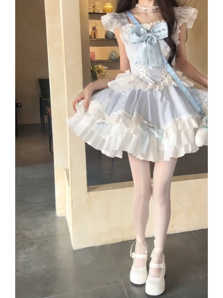 Aiertu - French Ball Gown Square Neckline Short Tulle Blue Lolita Dresses Party Dress Birthday Outfits HOT1200 Aiertu
