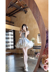 Aiertu - French Ball Gown Square Neckline Short Tulle Blue Lolita Dresses Party Dress Birthday Outfits HOT1200 Aiertu