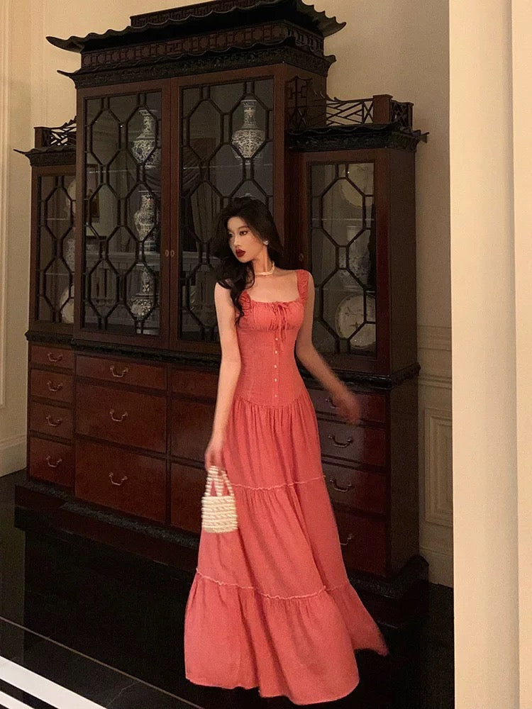 Aiertu - Sexy A Line Square Neckline Pink Long Prom Dresses Birthday Outfits HOT730 Aiertu