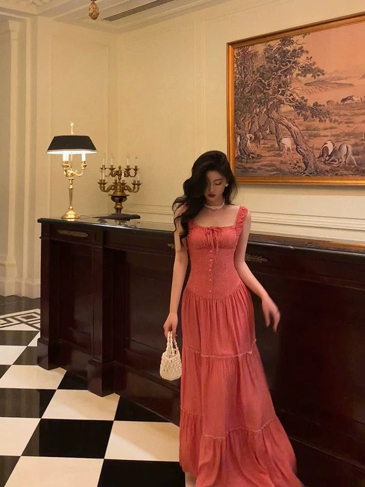 Aiertu - Sexy A Line Square Neckline Pink Long Prom Dresses Birthday Outfits HOT730 Aiertu