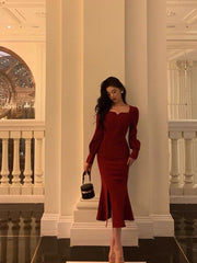 Aiertu - Sexy Sheath Square Neckline Red Date Night Dress Prom Dresses Birthday Outfit HOT762 Aiertu