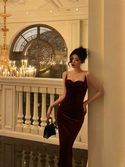 Aiertu - Gorgeous Sheath Spaghetti Straps Velvet Date Night Dress Red Prom Dresses Birthday Outfits HOT780 Aiertu