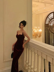 Aiertu - Gorgeous Sheath Spaghetti Straps Velvet Date Night Dress Red Prom Dresses Birthday Outfits HOT780 Aiertu