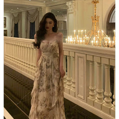 Aiertu - Pretty A Line Spaghetti Straps Chiffon Floral Sleeveless Date Night Dress Prom Dresses Birthday Party Outfit HOT886 Aiertu
