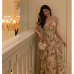 Aiertu - Pretty A Line Spaghetti Straps Chiffon Floral Sleeveless Date Night Dress Prom Dresses Birthday Party Outfit HOT886 Aiertu