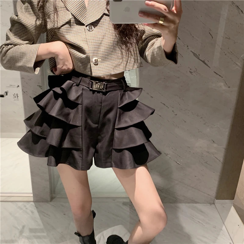 Aiertu High Street Y2k Korean Skirt Women Ruffles Designer Slim Party Casual Skirt Female Black Gothic Sexy Sashes Chic Vintage Clothes Aiertu