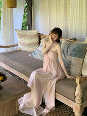 Aiertu 2024 Summer Pink Sexy Sleeveless Midi Dress Sweet Elegant Even Party Dress Beach Chiffon Korean Fashion Dress Female Design Aiertu