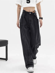 Aiertu 2024 Women Baggy  Long Jeans Harajuku Black Wide Leg Trousers Streetwear Vintage High Waist Denim Pants Big Pocket Y2k Feamle Aiertu
