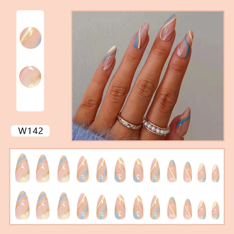Aiertu 24pcs/Box Ballerina Nail Tip Purple with Design Manicure Patches Fresh Floral Almond False Nails Press on Med Nails Detachable Aiertu