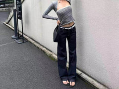 AIERTU  -  Plaid Top Slim-fitting Long-sleeved Vest Two-piece Set Summer New Versatile Short Top Aiertu