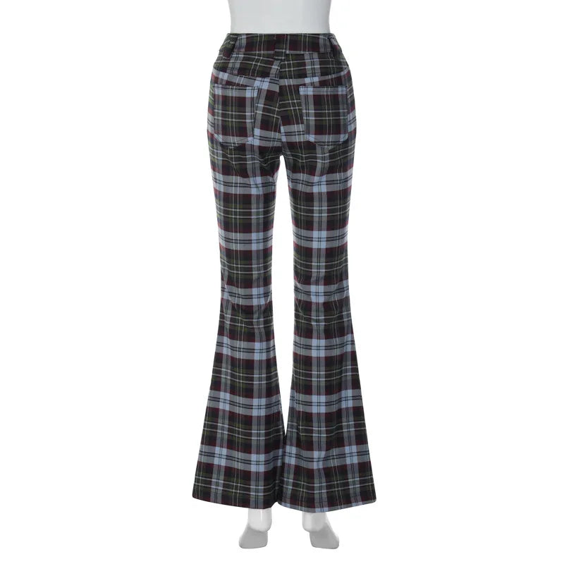 Aiertu 2024 Harajuku Vintage Plaid Print Trousers 90s Korean Fashion Streetwear High Waist Women Pants Y2k Grunge Aesthetic Flare Pants Aiertu