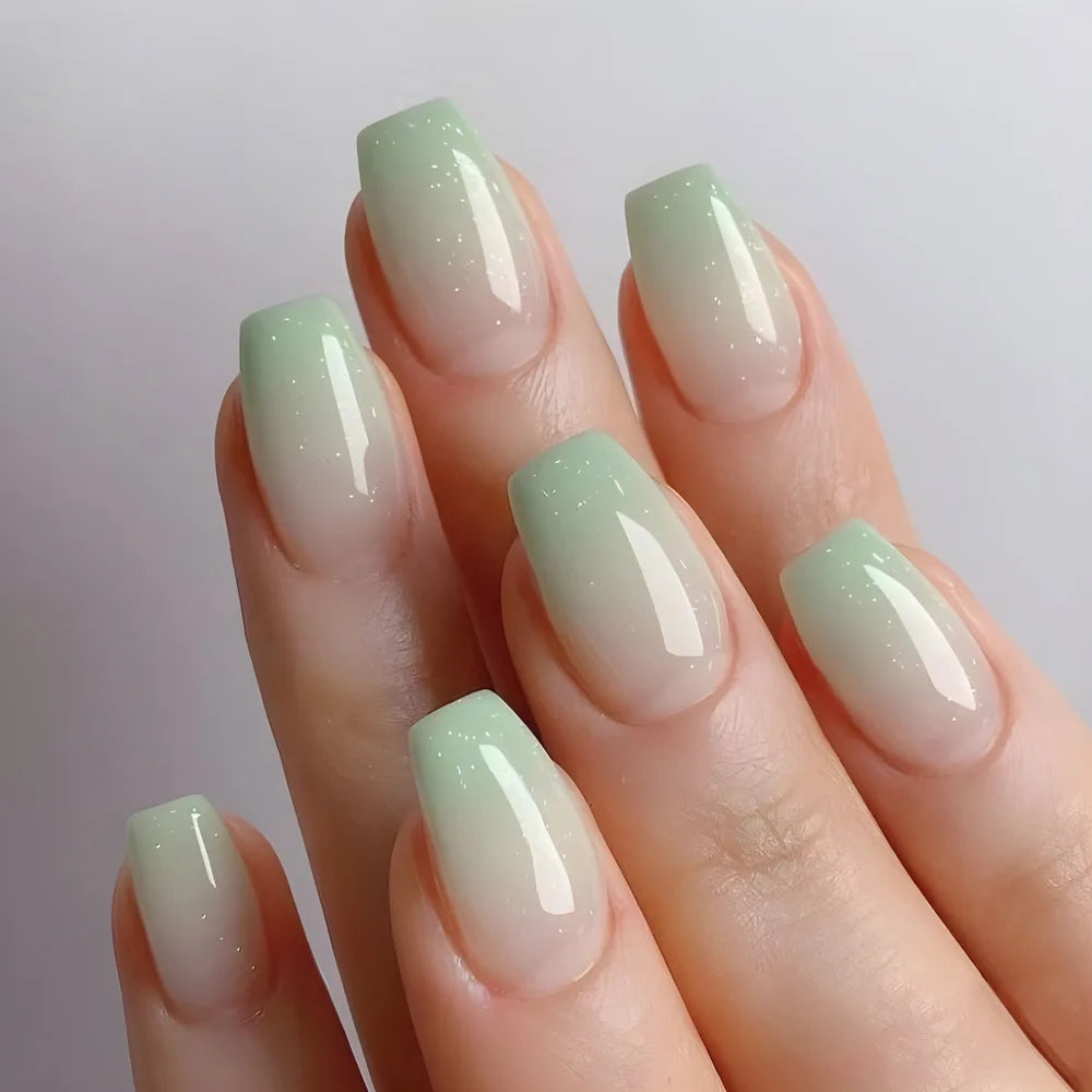 Aiertu 24pcs Gradient Fake Nails French Ballerina Nail Waterproof Faux Medium Coffin false nails Fingernails Press on Nails Tips aiertu