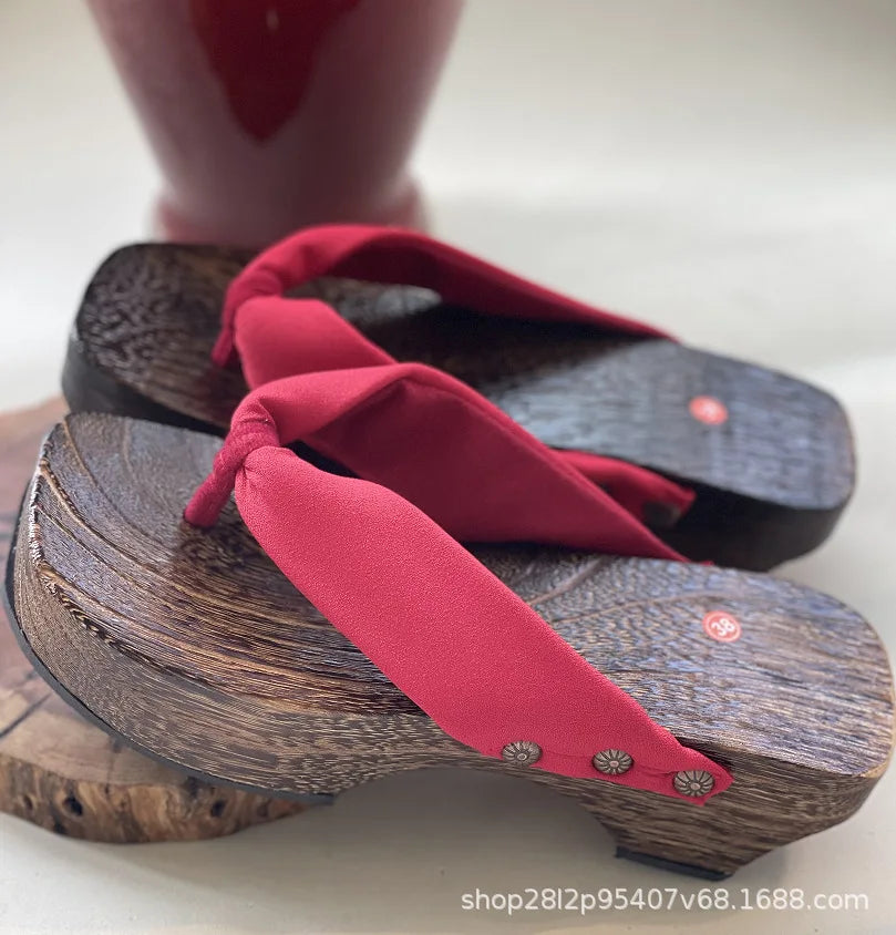 AIERTU  -  New Women's Japanese Style Crescent Geta Sandals Solid Color Modified Platform High Heel Thong Slippers For Cosplay Aiertu
