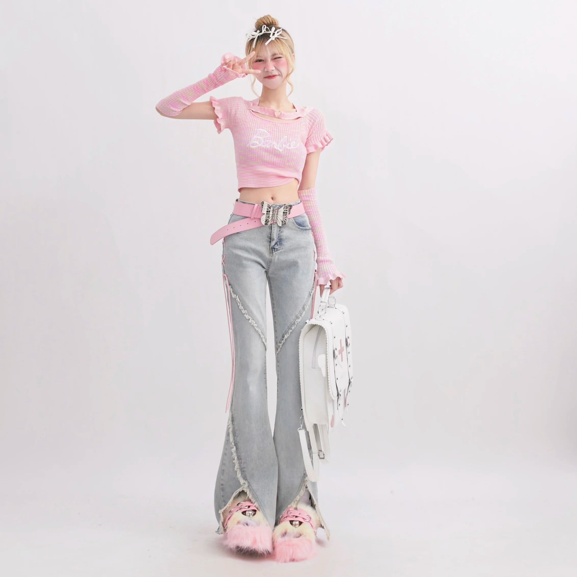 Aiertu Harajuku Streetwear Retro Fashion Women High Waist Jeans Horn Fork Design Wide Leg Straight Loose Denim Trousers Y2K Baggy Pants Aiertu