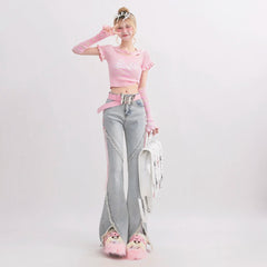 Aiertu Harajuku Streetwear Retro Fashion Women High Waist Jeans Horn Fork Design Wide Leg Straight Loose Denim Trousers Y2K Baggy Pants Aiertu