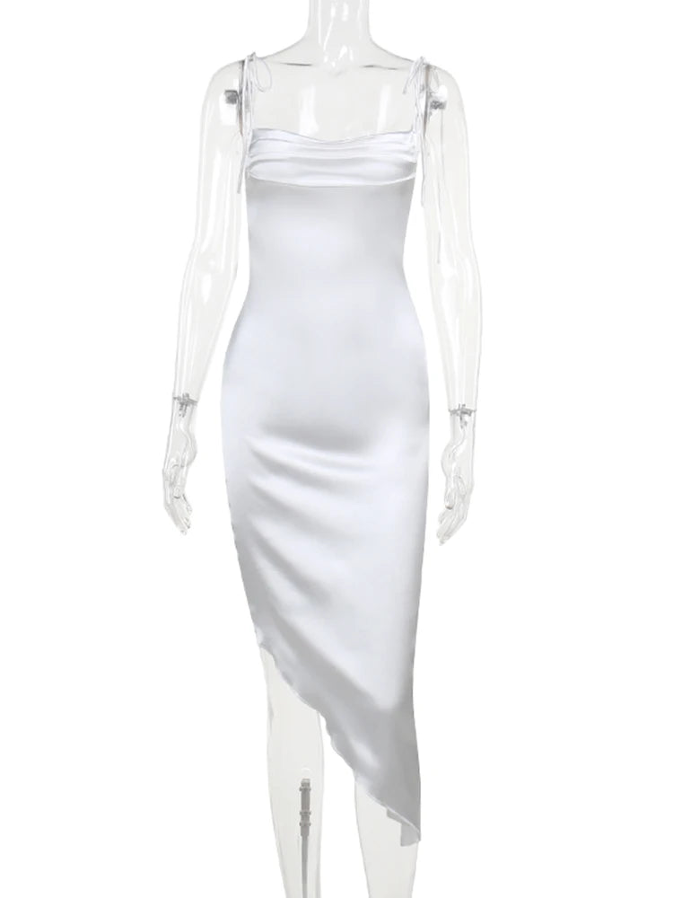 Aiertu 2024 New Slim Fit Long Dress With European And American Style Lrregular Casual Strap Satin Dress For Women Aiertu