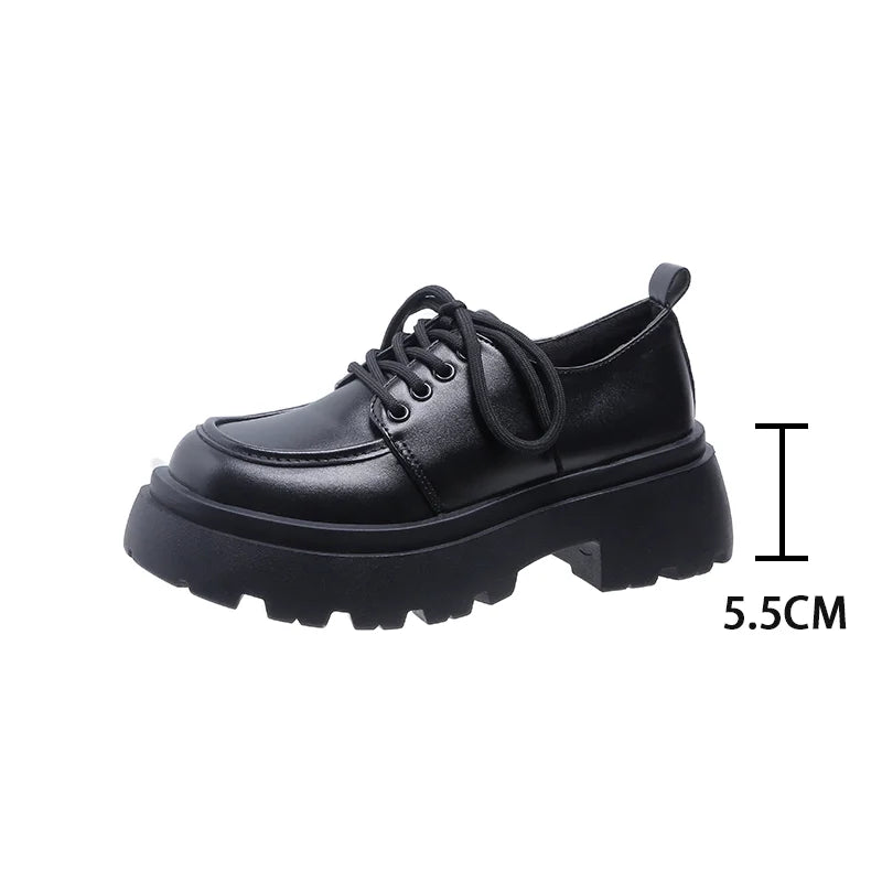 Women Spring New Black Platform Flats Shoes Women Loafers Slip on Boat Shoes Designer Casual Leather Oxfords Aiertu