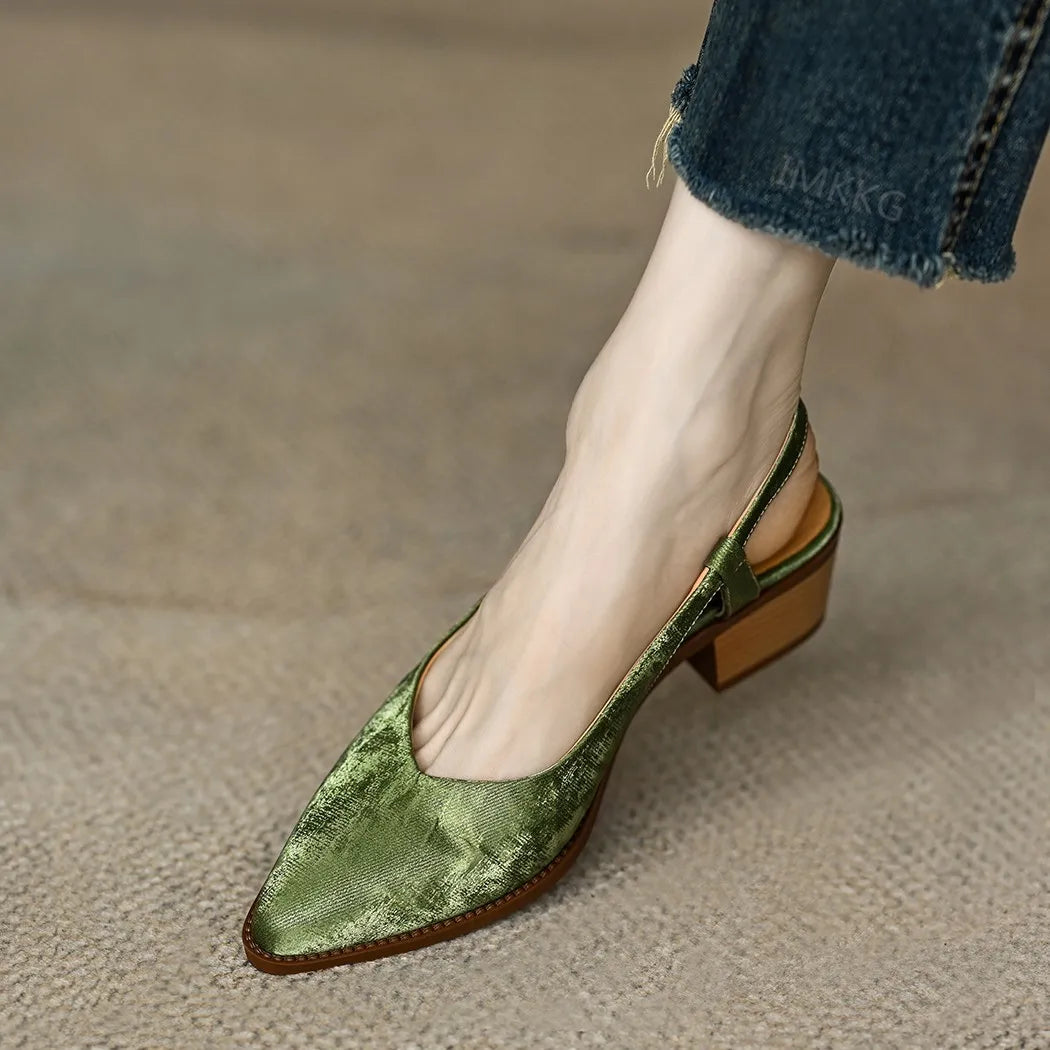 Women's Retro Sandals Summer Closed Toe Women Chic Sandal Chunky Heels Pumps Slingbacks Ladies Shoes Sandalias De Mujer Aiertu