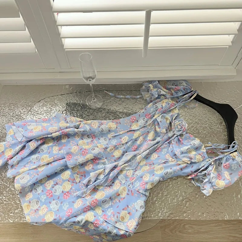 Aiertu Summer Floral Y2k Mini Dress Holiday Beach Irregular Chiffon Dress Casual Korean Fashion Short Party Dress Elegant Clothing Aiertu
