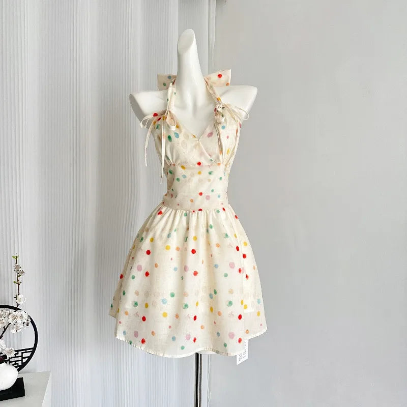 Aiertu 2024 Summer Sweet Y2k Mini Dress Women Casual Sleeveless Dot Short Party Dress Beach Style One Piece Dress Korean Fashion Chic Aiertu