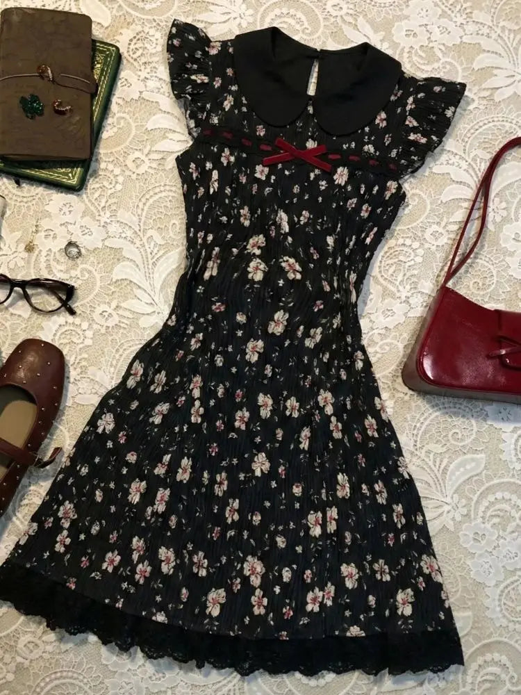 AIERTU  -  Harajuku Dresses Vintage Women's Dress Kawaii Y2k Summer Floral Print Slim Sexy Short Sleeve 90s Hot Girl Fashion Elegant Shoujo Aiertu