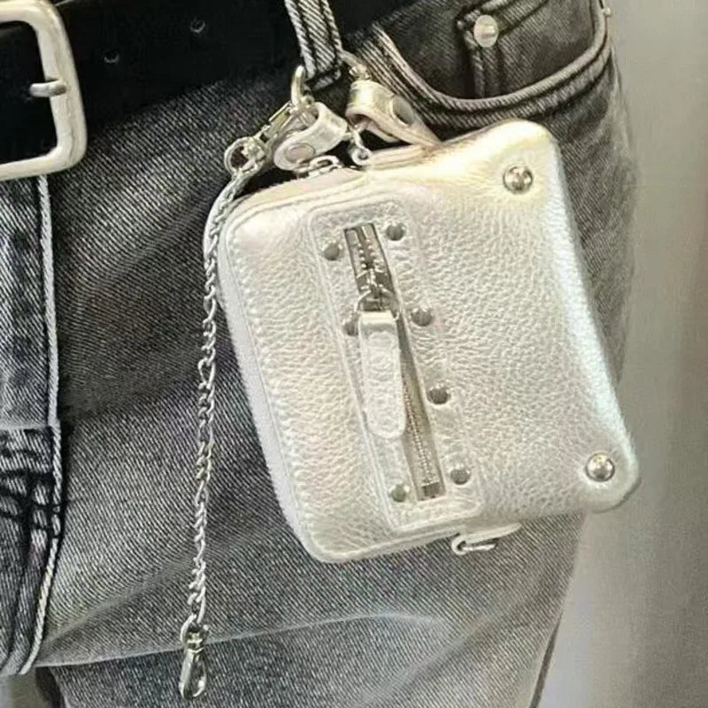 AIERTU  -  Motorcycle Rivet Chain Crossbody Carry Small Square Bag Wallet Fashionable Hanging Bag Hip Hop Retro Street Trend Mini Card Bag Aiertu
