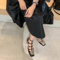 Aiertu Summer Sandals Women Square Toe Cover Heel Gladiator Modern Sandals Split Leather Chunky Heel High Heels Roman Women Shoes Aiertu
