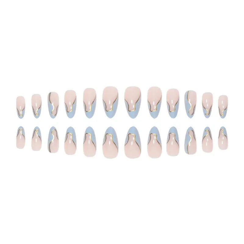 Aiertu 24 Pieces Long Almond Irregular French style Pattern ABS Full Cover Glossy False Nails Aiertu