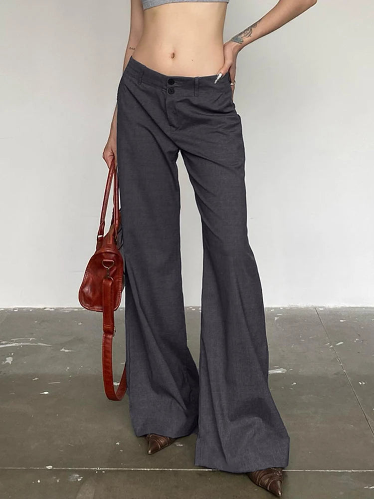 Aiertu Low Waist Wide Leg Suit Pants Women Old Money Style Korean Fashion Baggy Trousers Female Office Wear Elegant Gray Pants Aiertu