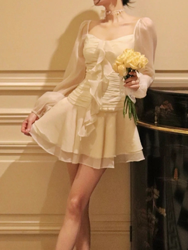 Aiertu Fashion New Women Elegant Casual A-Line Mini Dress Vintage Solid Party Chic Birthday Evening Vestidos Female One Pieces Robe Aiertu