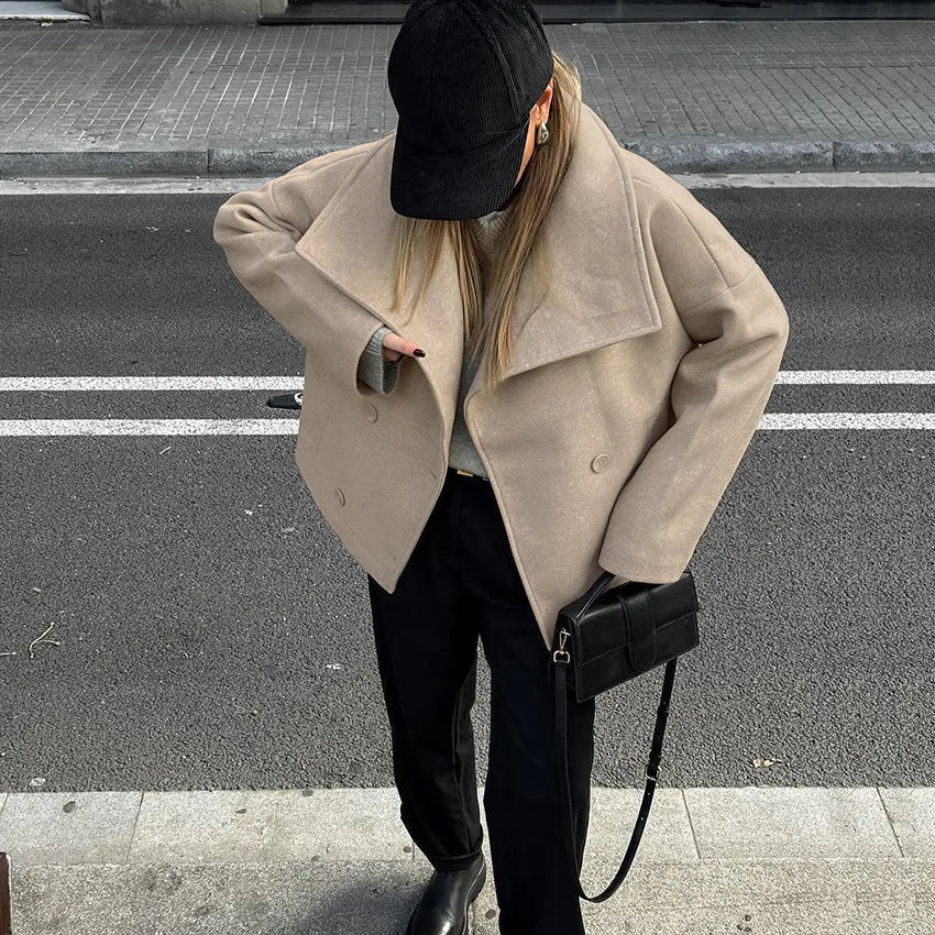 Autumn and Winter New Lapel Loose Casual Jacket Fashion Temperament Coat Women's Clothing Aiertu