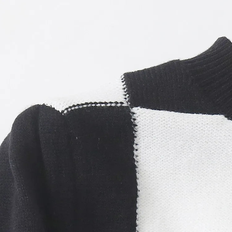 AIERTU  -  Trendy Women Autumn Plaid Knitted Crop Sweater Long Sleeve Pullover Knitwear Short Jumper Aiertu
